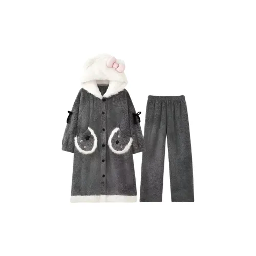 Mu Qingqing Серый комплект Пижамные комплекты халаты + штаны Женские