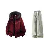 Бордовый + Желтый Грязь Джинсы с Флисовой Подкладкой