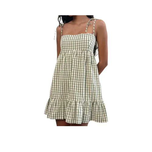 Motel Rocks Nikita Мини Платье Зеленый Check Slip Платье Женское