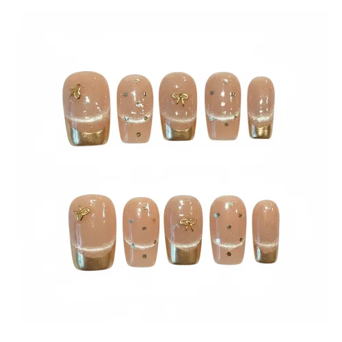 RUIJIN Таро паста боба Французский Кошачий глаз 3D-эффект Бант Сладкий стиль Handcrafted False Nail Tips Короткий LADDER