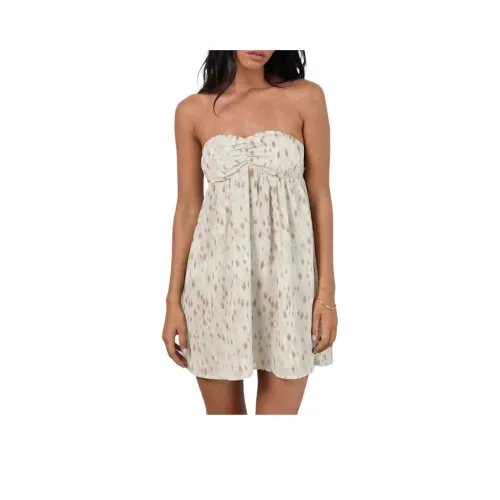 Motel Rocks YUKIO Бандо Мини Платье Сливочный Bambi Prt Без рукавов Платье Женские