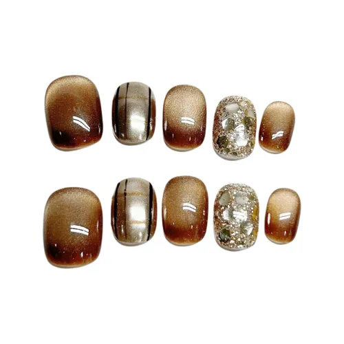 XIBI Modest Стиль Майярд Осенний Кошачий глаз Ручная работа Искусственный Ногтик Короткий 15 мм