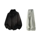 Чёрный + Желтый Грязь Джинсы с Флисовой Подкладкой