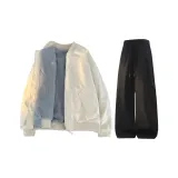 Абрикосовая хлопковая куртка + черные штаны