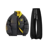 Темно-серый хлопковый пуховик + черные штаны с флисовой подкладкой