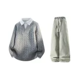 Серый + Желтый Грязь Джинсы с Флисовой Подкладкой