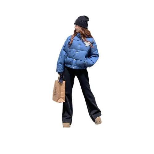 Синий с цветком объемный пуховик для груди женский