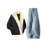 Чёрный топ + Светло-синие штаны