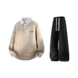 Бежевый + Черный Джинсы с флисовой подкладкой