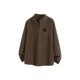 [Полузастежка Теплоизоляционный] Коричневый (Мандарин Лев Тотем Логотип на груди)