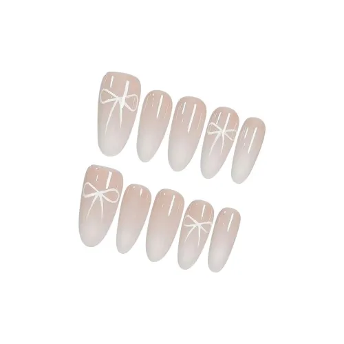 LIANJING [Affinity] Jennie В одном стиле Бант Nail Art In Сливочный Handcrafted Осветляющий Минималистичный 22mm Овал