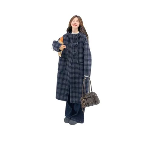 LAOYECHE Темно-синий клетчатый женский пальто