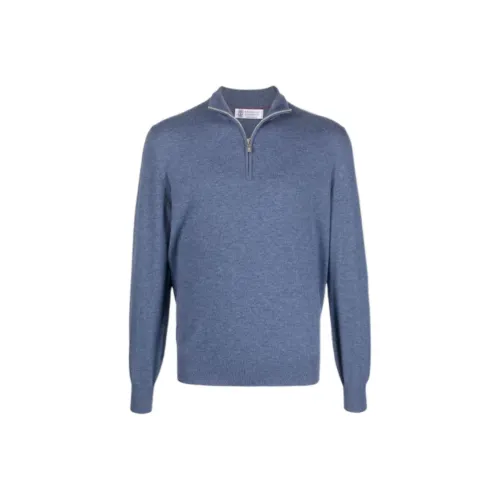 BRUNELLO CUCINELLI Синий Мужской Кашемировый Свитер