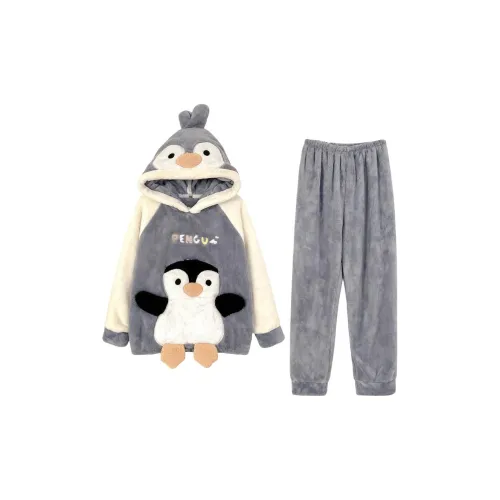 Daiyindie Осенние и зимние пижамы для женщин утолщенные и с флисовой подкладкой с капюшоном кораллового цвета комплекты одежды