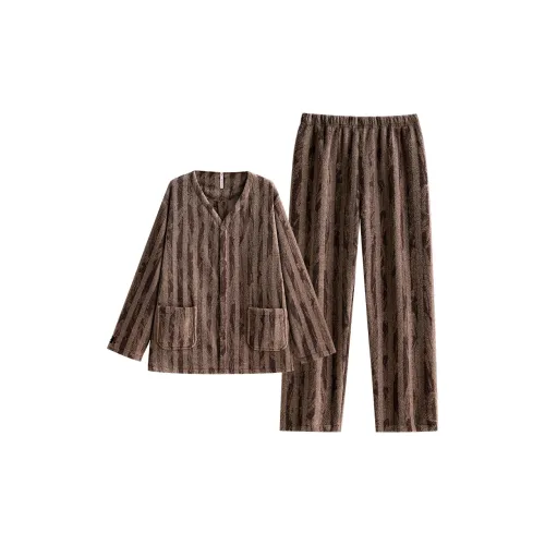 YUENEI 34100 Mountain Sandalwood Brown Men's Pajama Sets