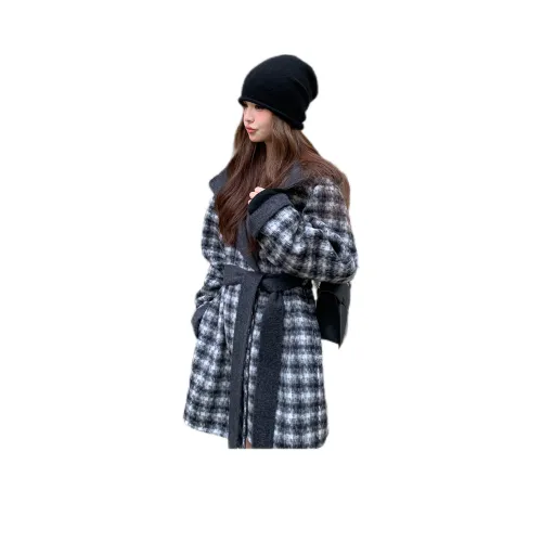 CHUNSHIMAN Черный Серый Клетка Женское Пальто
