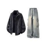 Черный топ + штаны с флисовой подкладкой желтого цвета