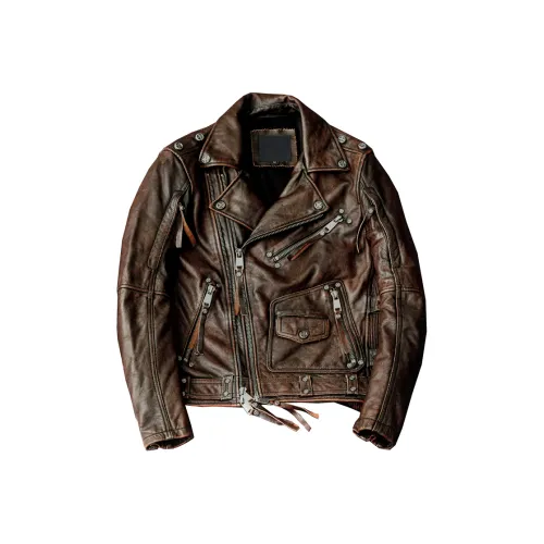 HJ Темно-коричневый Мужская кожаная куртка