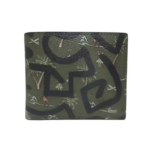 COACH Кошелек Billfold с покрытием Холст Мужской Армейский Зеленый и Черный