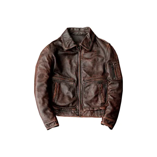 HJ Красный Коричневый Мужская Кожаная Куртка
