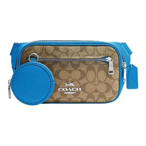 Coach Elias Коровья кожа Комбинированная сумка Одно плечо Через плечо Бананка Средний Мужской Синий Коричневый