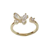 Золото-украшенное стразами, оболочка, бабочка, открытое кольцо (утолщенное, подлинное золото, гальваническое покрытие)