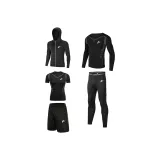 Комплект (Черная рубашка с длинным рукавом + Черная рубашка с коротким рукавом + Черный топ + Черные шорты + Черные штаны)