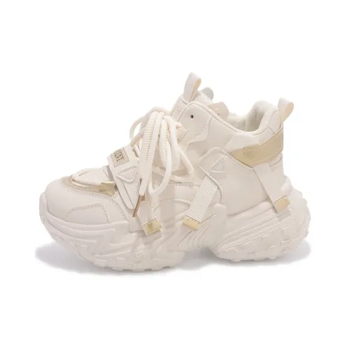 JIONGSEN Амортизация MID Топ Толстая подошва Кроссовки Женские Бежево-золотой