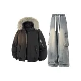 Чёрный топ + жёлтые штаны с грязной отделкой