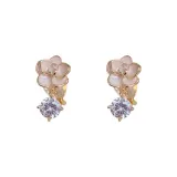 Серьги-клипсы "Розовый масляный капельный цветочный" украшенные стразами (утолщенный реальный золотой гальванизированный)