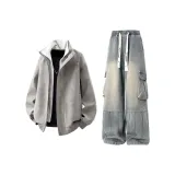 Хаки топ + штаны с флисовой подкладкой желтого цвета