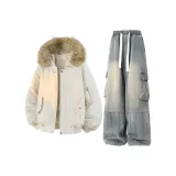 Хаки топ + желтые штаны с эффектом грязи и подкладкой