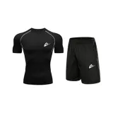 2 шт комплект (спортивная рубашка с коротким рукавом + шорты) с белыми полосами