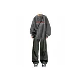 Комплект одежды: Флисовая подкладка, темно-серый свитшот WEEK + зеленые штаны с оборками