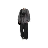 Флисовая подкладка, три тени, темно-серый свитшот + зеленые повседневные штаны с двумя пуговицами