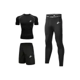 Спортивный комплект из трех предметов (короткая рубашка с коротким рукавом + шорты + штаны) с белыми полосами