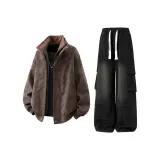 Кофейный топ + штаны с флисовой подкладкой, черного цвета