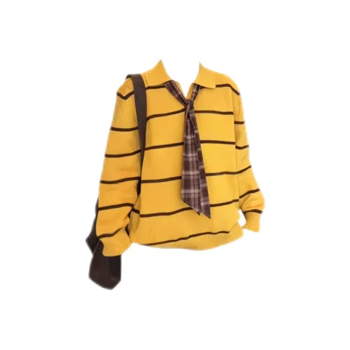 BIFH Желтые полоски Свитер с Шарфом Женские Трикотаж
