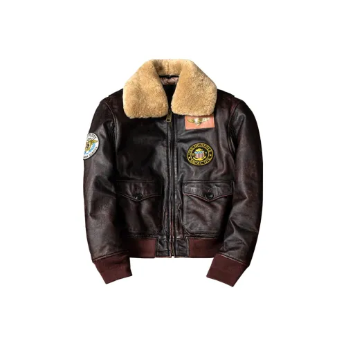HJ Красный Коричневый Мужская Кожаная Куртка