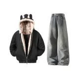 Чёрный, жёлтый, гора, хок, хлопок, куртка + грязно-жёлтые штаны