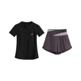 Комплект одежды (Черная рубашка с коротким рукавом + фиолетовые штаны)