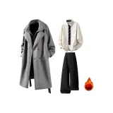 Серое пальто + экрю рубашка + черные штаны