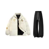 Хаки хлопковый пуховик + черные штаны с флисовой подкладкой