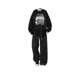 Флисовая подкладка, теневой черный свитшот + черные повседневные штаны с двумя пуговицами