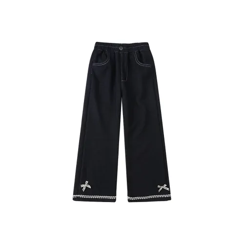 SHIBU Милый Красота KM607 Трикотажная ткань Деним Эластичный Утолщенный С флисовой подкладкой Расклешенные штаны Джинсовый синий Предшкольные Джинсы