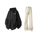 Комплект одежды (Чистая черная ветровка + Желтые грязные штаны)