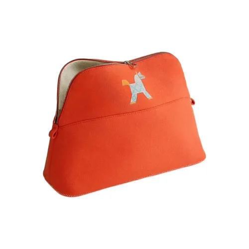 HERMES Bolide Шерсть с хлопковой смесью Полиуретан Путешествие Мешок для хранения Женские Пламенно-оранжевый