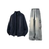 Королевский синий топ + желтые грязные штаны