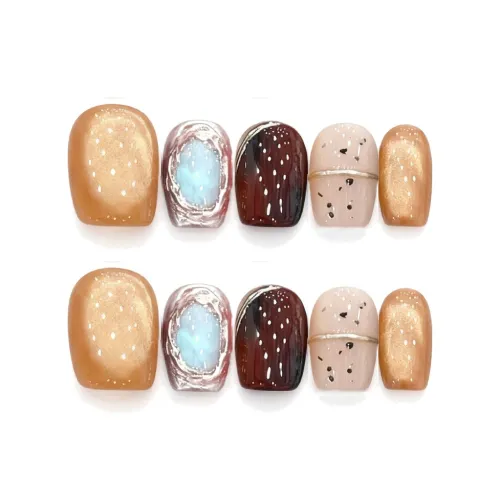 T Z Глаз демона Кошачий глаз Сверкающий False Nail MID Длина (размер в длину) Кофе Series Jump Цвет Блестки