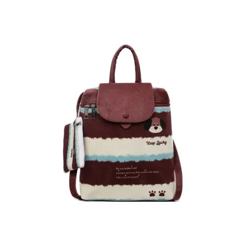 DIFFERENT FACES ПУ (полиуретан) Рюкзак Стандартный Женский Коричневый Белый Полосы Щенок